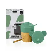 Bamboo Cup with 2 Lids and Straw - Green