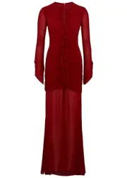DE LA Vali Ceylon Ruffled Chiffon Maxi Dress - Burgundy - 10 (UK10 / S) 10 (UK10 / S)