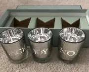 Restoration Hardware Christmas Set Of 3 Candle Votive Holders Mirrored Peace