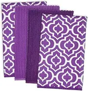 [DII] Multi-Purpose Microfiber Cleaning Cloth, Washing, Drying, Ultra Absorbent Dishtowel, Use for Glass, Travel, LCD Screens, Electronics, Cars, Kitchen, Bathroom, 16x19 (Set of 4) - Eggplant Lattice