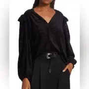NWT Tanya Taylor Lucy Devore Pullover Velvet Top in Black, MSRP $365