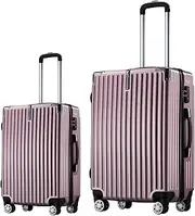 [AUSWAY] 2PCS Luggage Set Carry On Suitcase 20 Inch +28Inch Hard Shell Lightweight Travel Bag with Lock Pink