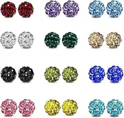 JewelrieShop Rhinestones Crystal Ball Stud Earrings Set Fireball Disco Ball Pave Bead Earrings Hypoallergenic for Teen Girls Women (02. 12 Pairs, 6mm)