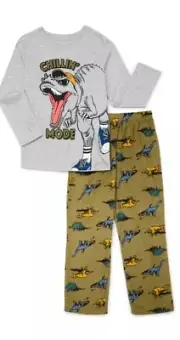 Wonder Nation Boys Dino Chillin Top & Pants 2-Piece PJ Set Size S6/7 NWT