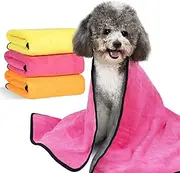 MICOOYO 3PCS Dog Towels for Drying, Super Absorbent Pet Grooming Towels, Quick Drying Dog Bath Towels for Puppy Cats (Yellow, Pinkcolor, Orange, S)