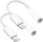 Headphones Adapter, 2 Pack Lightning to 3.5 mm Headphone/Earphone Jack White