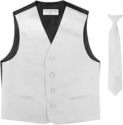 [Vesuvio Napoli] BOY'S Dress Vest & NeckTie Solid SILVER GREY Color Neck Tie Set