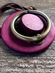 Bohemian Designer Necklace Wood Pendant Fuchsia