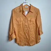Sussan Linen Shirt Size 6 Womens Orange Button Up Linen Long Sleeve New