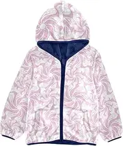 [GuoChe] Girls Sherpa Lined Valentine's Day Stylized Flowers Light Pink Children Coats For Toddler Boys Navy Blue Baby Zip Up
