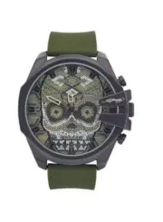 Ed Hardy Logo Men's Dots Skull Skeleton Watch Green Olive Rubber Strap NWT