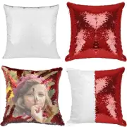 NWT 4Pc Red & White Sublimation Reversible Sequin Pillow Covers