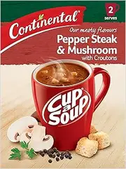 7 x Continental Cup A Soup Pepper Steak & Mushroom With Croutons, 2 serves each, 52g