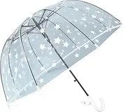 [Meichoon] Children's Transparent Umbrella Star Pattern Clear View Cute Fresh Style with Dome Canopy for Wedding Fibreglass Tailbone Lightweight Wind and Rain Protection for Toddler Girls and Boys