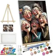 JOOZ Paint by Numbers Kit for Adults Cartoon Grandma Paint by Number with Frame DIY Old Lady Paint by Number with Easel Adult Paint by Number Kits Canvas for Gift Home Wall Decor 7.87x11.81 Inch