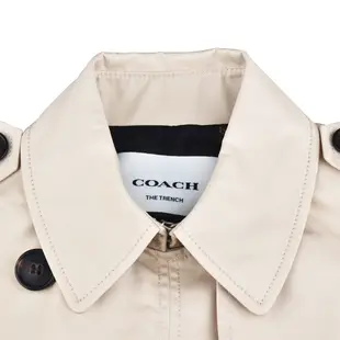 COACH標籤LOGO雙排釦設計棉混紡長版風衣外套(女款/米白)