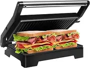 [Gotoll] Sandwich Maker Contact Grill 900 W, Panini Maker, Sandwich Grill, Open 180° Table Grill, Non-Stick Coating, Cool Touch Handle, Small - Grill Surface 23 x 15 cm