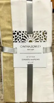 Cynthia Rowley White With Gold Border Cotton Cloth Napkins Set Of 4￼