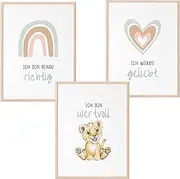 Mutzauber Set of 3 Posters for Children's Room A4 | Pictures Children's Room | Decorative Baby Room Boys Girls Pictures Bear Animals Pictures Children's Room without Frame (Lion Turquoise)
