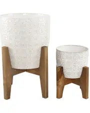 Flora Bunda 10in & 6.6in Cathedral Ceramic Planters on Stands
