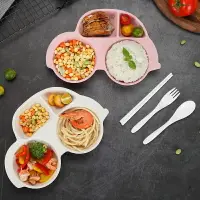 在飛比找樂天市場購物網優惠-小麥秸稈防摔兒童碗勺子筷子叉子餐具寶寶分格餐盤套裝嬰兒幼兒園
