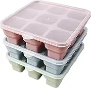 Foldable Silicone Ice Cube Trays with Lids - 3 Pack, BPA-Free Stackable Ice Trays for Freezer, 27 Large Cubes for Cocktails, Baby Food & Coffee (Pink/Green/Blue)
