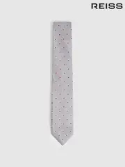 Reiss Soft Grey Graziano Silk Polka Dot Print Tie (F33968) | $135