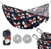 4th of July Independence Day Red Blue Butterfly 330lb Capacity Camping Hammocks with Portabl Carry Bag Hanging Hammock for Outside Patio Garden hamaca para Patio Exterior