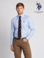 U.S. Polo Assn. Blue Mens Long Sleeve Herringbone Twill 100% Cotton Shirt (N27010) | $150