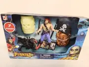 NEW PIRATES PLAYSET 7 PCS CHAP MEI FIGURE- SCORPION- GLOW IN DARK BARREL