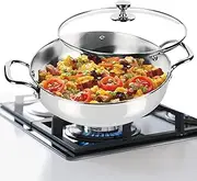 Milton Pro Cook Stainless Steel Sandwich Bottom Kadhai with Glass Lid, 24 cm / 2.71 litres, Steel Plain | Dishwasher Safe | Induction Safe | Flame Safe | Gas Stove Safe | Hot Plate Safe | SS Handle