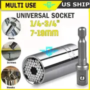 Universal Socket Wrench Tool Set Drill Adapter Magic Grip 1/4"-3/4" (7mm-19mm)