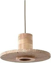 Solid Wood Lamp Body Chandelier Simple Vintage Natural Stone Lampshade Pendant Light(Log,30cm)