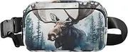 [XYMZR] Watercolor Painting Moose Forest Fanny Pack Hip Bag Belt Bag for Women Man Fashion Waist Pack Water-repellent Crossbody Bag for Halloween Costumes Running Hiking Jogging Travel Sport