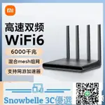 SNOWBELLE優選 小米紅米REDMI千兆路由器AX6000全網通雙頻WIFI6家用智能電競游戲