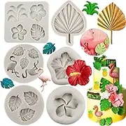 Sijiangmold Tropical Flowers Leaves Mold Hibiscus Flower Silicone Molds Flamingo Fondant Mold For Cake Decorating Cupcake Topper Candy Gum Paste Polymer Clay Set Of 6