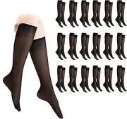 [letcdfer] 16 Pairs Thin Knee High Socks Women Sheer Nylon Stockings Women Pop Sock Black Women's Knee-High Socks Sheer Long Sock Ladies Knee-highs High Plain Stockings, One Size