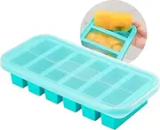 Silicone Freezer Tray With Lid, Food Molds, Large Ice Cube Tray, Container for Soup, Sauce, Broth, Leftovers (Blue-6 Cups)