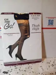 ON THE GO! Black Lace Top Thigh High Silky Sheer Leg & Toe size medium blk*