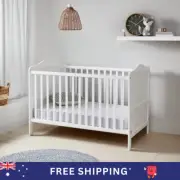 2-in-1 Baby Cot into Toddler Bed Nursery Furniture 3 Base Heights - Wooden White