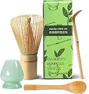 Mumoo Bear Matcha Whisk Set, Bamboo Matcha Whisk (Chasen), 4 Pcs Traditional Starter Matcha Set, Scoop (Chashaku) Tea Spoon Whisk Holder, Matcha Accessory, Traditional Japanese Matcha Stirrer Set