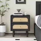Merryluk Black Bedside Table,Nightstand Bedside Table 2 Drawers Side Table Night