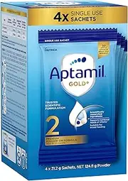 Aptamil Gold+ 2 Premium Follow-On Formula, Nutritionally Tailored for Infants, Scientifically Researched Ingredients, From 6-12 Months, Powder Sachets, Easy to Carry On The Go, Pack of 4