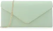 Vegan Leather Envelope Clutch Bag Classic Dressy Purse Foldover Evening Mint