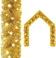 Christmas Garland with LED Lights 10 m Gold Holiday Decor Festive Home Decoration