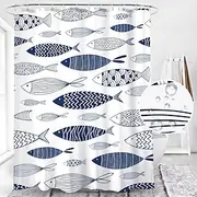 Shower Curtain with Hooks 180cm180cm(7070) Polyester Washable Waterproof Colorful Fishes for Kid Abstract Modern Cartoon Pattern
