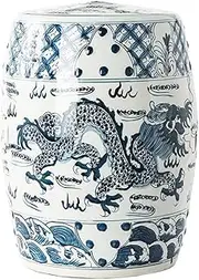 PA-DABAOO Ceramic Decorative Garden Stool, Indoor/Outdoor Garden Stool, Chinese Style Ceramic Drum Stool, Bohemian Style, Coastal Style, Classic Style, Cottage Style, Bathroom Style