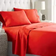 2000TC Ultra-Soft AU Size 4 Pieces Flat Fitted Bed Sheet Set, Super King Size Red, Breathable Deep Pocket Bedding, Wrinkle and Fade Resistant