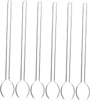 iplusmile 6pcs Round Head Long Handle Glass Spoon for Coffee Milk Dessert Heavy Duty Stirring Spoon Set