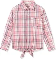 [Noomelfish] Girls Long Sleeve Button Down Shirt Tie Front Blouse Tops (5-12 Years)